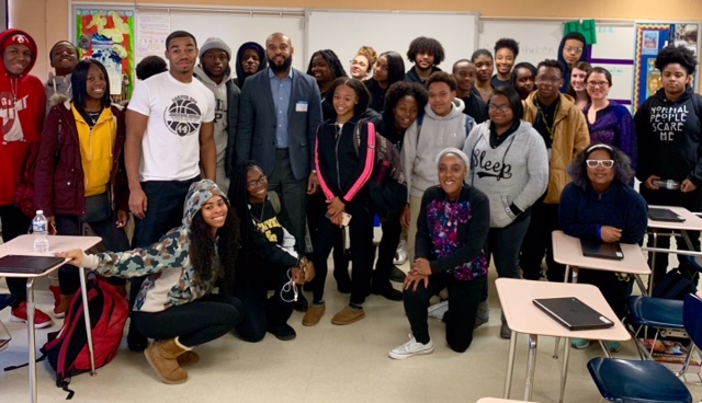 Group Photo of Former Nfl Player and Carver students